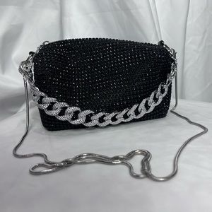 Trendy sparkly black and silver crossbody bag